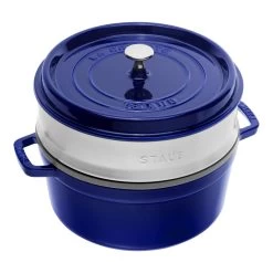 Staub Cocotte Mit Dämpfeinsatz 26 Cm, Rund, Dunkelblau, Gusseisen