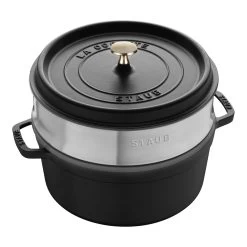 Staub Cocotte Mit Dämpfeinsatz 26 Cm, Rund, Schwarz, Gusseisen